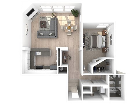 Floor plan for 1 bed, 1 bath, 804 sqft